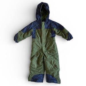 L.L. Bean Insulated Hooded Toddler Snowsuit Winter Fleece Outdoor Green Blue 3T